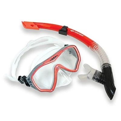 Abbildung von Schildkröt® Tauchset Fiji, Schnorchelset mit wasserdichter Tauchmaske aus Sicherheits Glas, Schnorchel Easy Clip Halter, Spritzwasserschutz und Ausblasventil, zum Schwimmen Tauchen