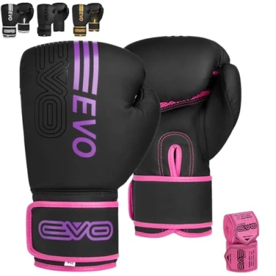 Abbildung von EVO Fitness Boxhandschuhe Männer Damen MMA Muay Thai Kampfsport Kickboxen Sparring Training Kämpfen Boxing Gloves Martial Arts Boxen Handschuhe Boxsack Rosa Handbandagen (Rosa, 8 OZ)