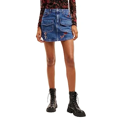 Abbildung von Desigual Floral MINI Jeansrock, Damen, Größe: Small, Blue