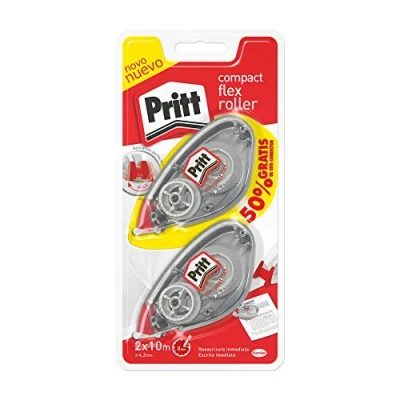 Abbildung von Pritt Roller Compact Korrekturroller zum Abdecken von Fehlern, Korrekturstift und gedruckter Text, vielseitiger weißer Korrektor für Phrasen Buchstaben, 2 x (4,2 mm 10 m)