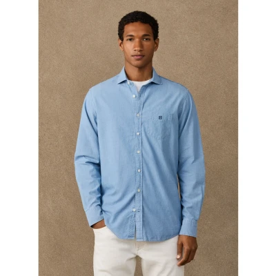 Abbildung von Hackett London für Herren. HM3010769 Blaues Chambray-Hemd (L), Lässig, Baumwolle, Klassisch, Langarm
