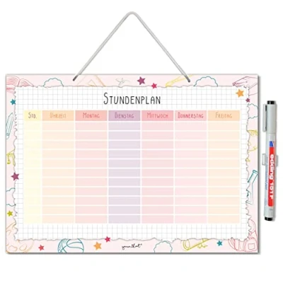 Abbildung von younikat Stundenplan abwischbar zum aufhängen I rosa inkl. Stift wiederbeschreibbar Grundschule Jungen Mädchen dv_1220