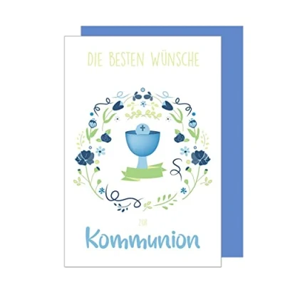 Abbildung von Edition Seidel Premium Glückwunschkarte zur Kommunion mit Umschlag. Eine einzelne Karte Kommunionskarte Grusskarte Kelch Junge Mädchen (KO272 SW022)