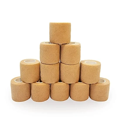 Abbildung von SUPERBE Selbsthaftende Bandage 5 x 450 cm (12 Rollen), Fixierbinde Selbsthaftend für Verstauchungen, Schwellungen, Erste Hilfe und Schutz beim Sport (Beige)