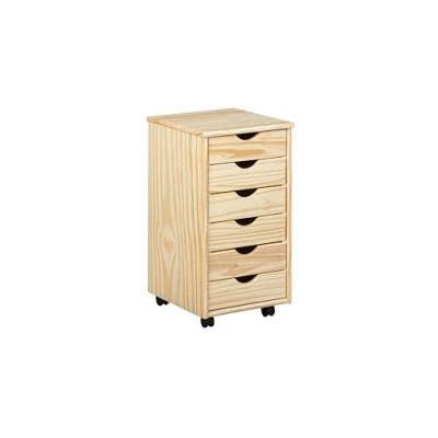 Abbildung von Inter Link Rollcontainer mit 6 Schubladen Bürocontainer Rollschrank Rollwagen Schubladenkommode Massiv Kieferholz Natur Lackiert BxTxH: 35x39x66 cm Nils