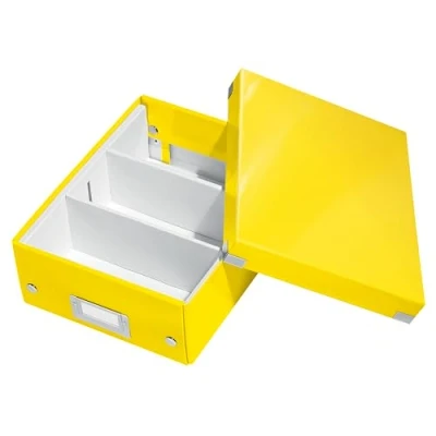 Abbildung von Leitz Click &amp; Store Aufbewahrungsbox mit Deckel Klein, Box Trennwänden für Zubehör im Büro oder Utensilien Haushalt, Transportbox aus 84 % recycelter Premium Hartpappe, Gelb, 60570016