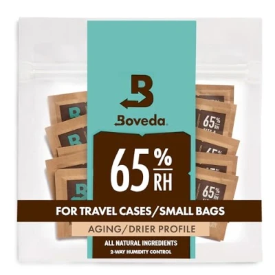 Abbildung von Boveda für Zigarren/Tabak 2 Wege Feuchtigkeitsregulierung mit 65% RH Größe 8 bis zu 5 Zigarren wiederverschließbare Verpackung 10 Stück