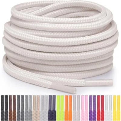 Abbildung von Miscly Schnürsenkel Rund Reißfest für Sportschuhe, Sneaker und Stiefel, Ø 4 mm (137 cm, Cremeweiß)