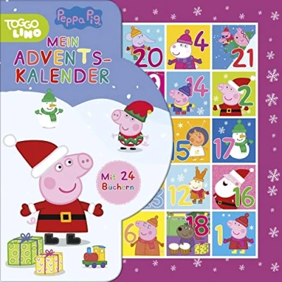 Abbildung von Peppa Pig Adventskalender: 24 Büchlein aus stabiler Pappe mit Aufhängern in wiederverschließbarer Box. Für Kinder ab 3 Jahren.