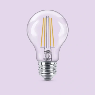 Abbildung von Philips classic A60 LED Lampe, 60 Watt, klar, E27 Sockel, 2700 K warmweißes Licht, 6er Pack