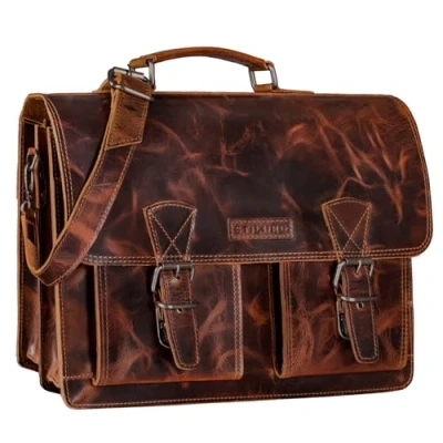 Abbildung von STILORD &#039;Jeffrey&#039; Dokumententasche, Damen und Herren, Leder, Lehrertasche, XL, Umhängetasche, Laptop, 15,6 Zoll, Ordner, A4, Trolley, Milano Braun, Koffer