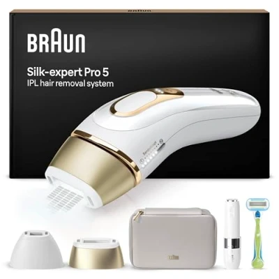 Abbildung von Braun IPL Silk·expert Pro 5, Haarentfernung für zuhause, mit Aufbewahrungstasche, Venus Rasierer, Designed in Germany, 2 Aufsätze, Mini Gesichts PL5156