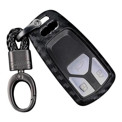 Abbildung von M.JVisun Weich Autoschlüssel Fall für Audi A4 A4L A5 A6 A7 A8 Q5 Q7 R8 RS Q3 RS4 RS5 RS7 S4 S5 S6 S7 S8 SQ5 SQ7 TT TTS Silikon TPU Kohlefaser Muster Abdeckung Schwarz Weben Schlüsselbund