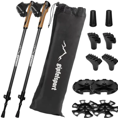 Abbildung von gipfelsport Nordic Walking Stöcke Carbon Teleskop verstellbar für Herren &amp; Damen Walkingstöcke, Stock von 77cm 120cm, pro 150g leicht