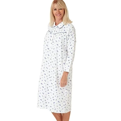 Abbildung von Marlon Damen Womens Candace Brushed Cotton Printed Peter Pan Collar Nightgown Nachthemd, Nina Ocean Blue, 20 22
