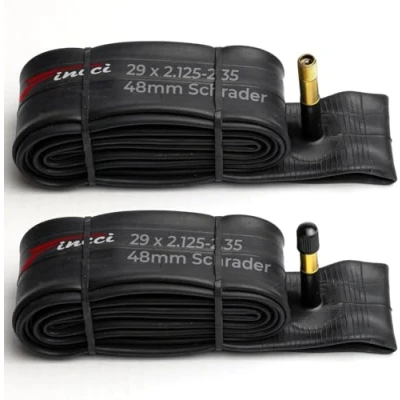Abbildung von Fincci 29 Zoll MTB Schlauch Paar Fahrradschlauch x 2.1 2.25 2.35 Zoll, 48mm Autoventil Schläuche Fahrrad für Mountainbike, E Bike, MTB,Rennrad Fahrrad, klapprad 2er Pack 52x 55x 57x62 622