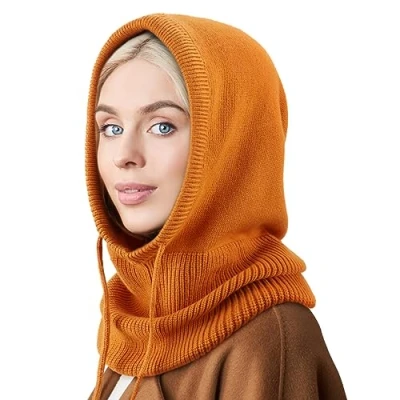 Abbildung von DRESHOW Wintermützen für Damen Balaclava Strickmütze Skull Cap mit Kordelzug Warmer Kapuzenschal Mütze
