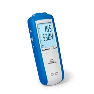 Abbildung von PeakTech P 5140 Digital Thermometer 2 CH, 200...+1372C, Hintergrundbeleuchtung, 3 1/2 stellige, fache Anzeige, Universal Temperaturfühler TF 55