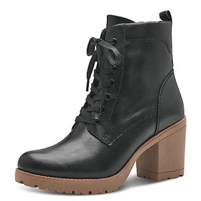 Abbildung von MARCO TOZZI Damen Stiefeletten mit Absatz aus Kunstleder zum Schnüren, Schwarz (Black/Nature), 37
