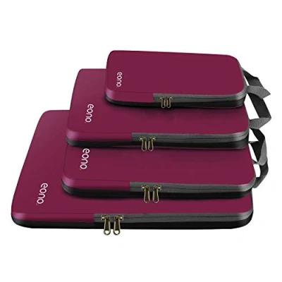 Abbildung von Eono Komprimierbaren Packwürfeln zur Organisation Ihres Reisegepäcks, Compression Packing Cube, Packtaschen Set und Gepäck Organizer für Rucksack Koffer Burgund, 4 teilig