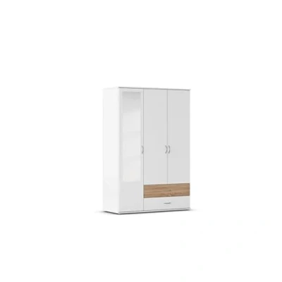 Abbildung von Rauch Möbel A9L92.2R07 Noosa Schrank Drehtürenschrank, Weiß / Grau Metallic, 3 türig mit Spiegel und 2 Schubladen, inkl. Zubehörpaket Basic 1 Kleiderstange, Einlegeböden BxHxT 127x188x52 cm