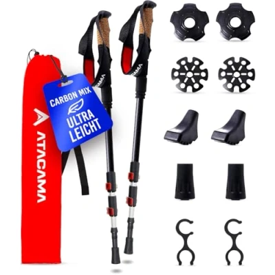 Abbildung von ATACAMA Wanderstöcke Teleskop aus Carbon und Aluminium Nordic Walking Stöcke Damen Herren verstellbar Gummipuffer Teleskopstock Wanderstöcken Wanderstock leicht