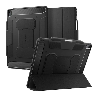 Abbildung von Spigen Rugged Armor Pro Hülle für iPad Air 13 Zoll 1.Generation (2024) Case mit Stifthalter Auto Schlaf/Wach Funktion stoßfeste Schutzhülle veganem Veloleder Schwarz