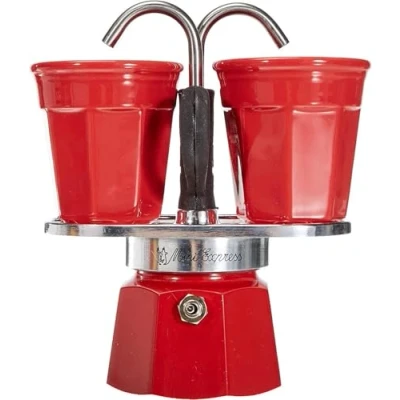 Abbildung von Bialetti Mini Express Kandisky: Moka Set enthält Kaffeemaschine für 2 Tassen (90ml) + Espressotassen, Rot, Aluminium
