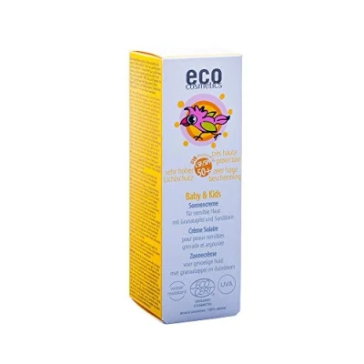 Abbildung von eco cosmetics Baby Sonnencreme LSF50+, wasserfest, vegan, ohne Mikroplastik, Naturkosmetik für Gesicht und Körper, 1 x 50ml