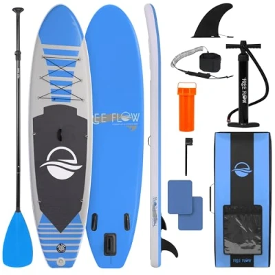 Abbildung von SereneLife Stand Up Paddling Board Set, SUP Komplettes Zubehör, Paddle für Kinder &amp; Erwachsene, Surfbrett Tragetasche, Set Anti Rutsch mit Pumpe, Auflasbares Paddelbrett