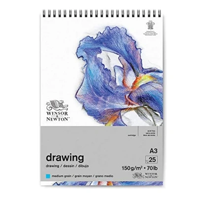 Abbildung von Winsor &amp; Newton 6691007 Zeichenpapier im Spiralblock 25 Blatt DIN A3, 150g/m², mittlere Körnung, natürliches Weiß, säurefrei, Alterungsbeständig, ideal für Bleistift, Buntstift, Pastell und Kohle