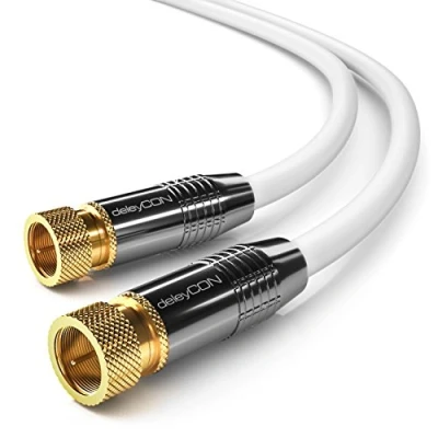 Abbildung von deleyCON 1m SAT Antennenkabel HD Satellitenkabel Koaxialkabel für DVB S/S2 4K Ultra 1080p FULL HDTV 2x F Stecker Metallstecker Weiß