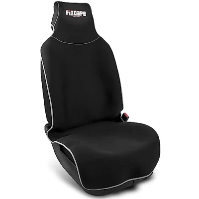 Abbildung von fixcape Neoprene Auto Sitzschoner Vordersitze Schoner Autositz vorne Sitzauflage universal wasserdicht Werkstatt Sport Hobby (schwarz/grau)