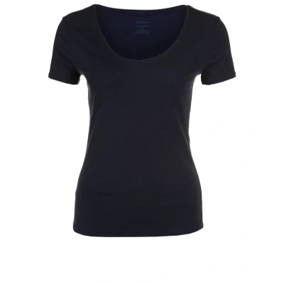 Abbildung von Schiesser Damen Shirt Halbarm Feinripp Naturschönheit Unterhemd, Nachtblau_144097, 34 EU