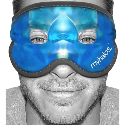 Abbildung von MyHalos Kühlmaske Gesicht gegen Geschwollene und Müde Augen│ Augenringe│ Kopfschmerzen│ Migräne│ Kater Sonnenbrand Wärme Kühlbrille für die Augen Eismaske Männer &amp; Frauen