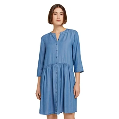 Abbildung von TOM Tailor denim Dress WITH Placket Jeanskleid, Damen, Größe: Small, Used mid stone blue