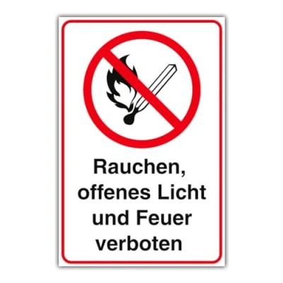 Abbildung von Schild &quot;Rauchen, offenes Licht und Feuer verboten.&quot; aus PVC Hartschaum 300x200 mm 3 stark