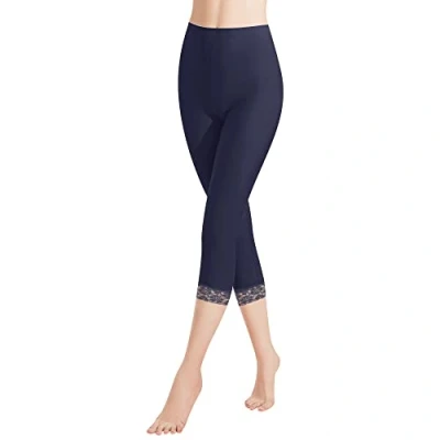Abbildung von Libella Damen Leggings 3/4 Hose mit Spitze aus Baumwolle Capri Hohe Taille bunt Slim Fitnesshose Dunkelblau L 4166