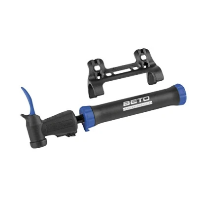 Abbildung von BETO Double Shot Minipumpe, Handpumpe, Fahrradpumpe, Luftpumpe, Ballpumpe, Ballnadel, Luftmatratzenadapter, 80psi, 5,5bar, AV, DV, FV, Autoventil, Dunlopventil, Französisches Ventil