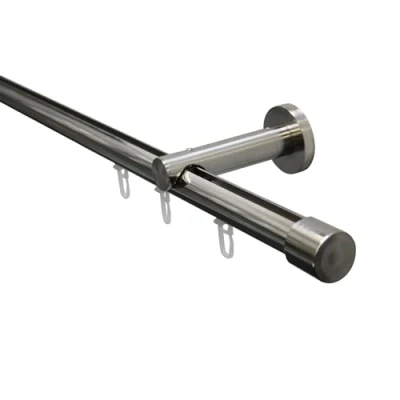 Abbildung von GARDINIA Gardinenstangen Set Isa, 1 läufig mit Innenlauf II, Komplettgarnitur inkl. Trägern, Endstücken und Gleitern, Ø 20 mm, 220 cm, Edelstahl Optik