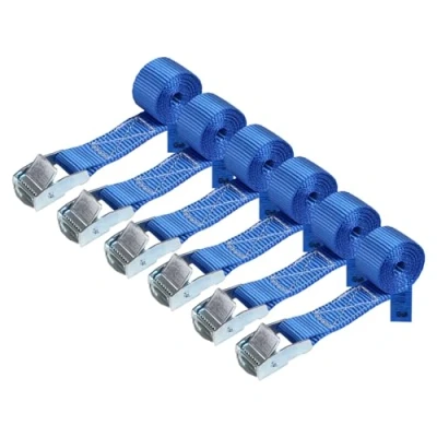 Abbildung von Zurrgurt Spanngurt Befestigungsgurt Klemmverschluss belastbar bis 250 kg DIN EN 12195 2 Befestigungsriemen blau verschiedene Längen Stückzahlen, 6er Pack 2.5 cm x 1 m