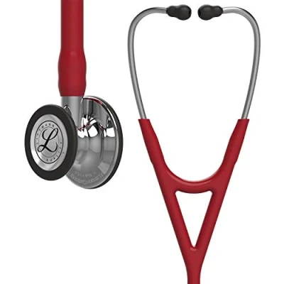 Abbildung von 3M Littmann Cardiology IV Stethoskop für die Diagnose, Bruststück und Schlauchanschluss hochglanzpoliert, burgunderroter Schlauch, Ohrbügel aus Edelstahl, 69 cm, 6170