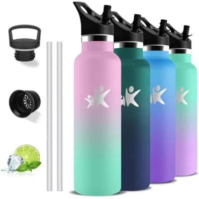Abbildung von Trinkflasche Edelstahl, 1l, BPA Frei, mit Strohhalm, Doppelwandige Vakuumisolierte, Metall, Auslaufsicher, Wasserflasche für Wandern, Yoga, Camping