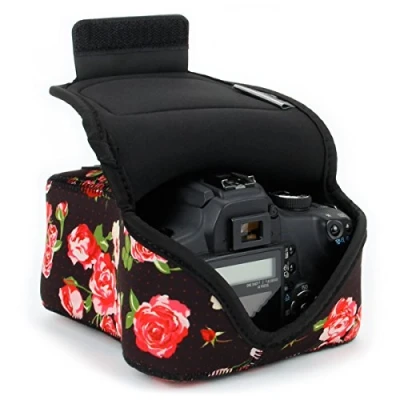 Abbildung von USA GEAR DSLR Kameratasche Klein für Spiegelreflexkameras, SLR Kamerahülle mit Neoprenschutz, Gürtelhalfter und Zubehör Kompatibel Nikon D3400, Canon EOS Rebel SL2, Pentax K 70 &amp; mehr Blumen