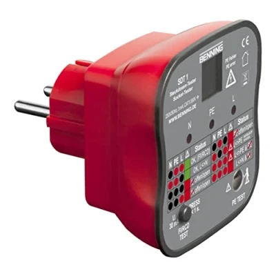 Abbildung von Benning SDT 1. Steckdosentester (Prüfung von Schutzkontaktsteckdosen, Prüfart 2 polig, Spannungsmessbereich 230 V AC, Klingenlänge 17 mm) 20053, schwarz, grau und rot