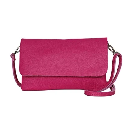 Abbildung von AmbraModa GLX11 Crossbodytas, Clutch, telefoontas van echt leer met afneembaar en verstelbare schouderriem, passend voor mobiele telefoons tablets tot 7 inch (Fuxia)