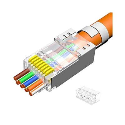 Abbildung von VIVOCH 50 Pcs Cat7 RJ45 Pass Through Connectors, Plugs, 2 Piece Metal Shielded Ends FTP 8P8C Modular Network Plug Connector