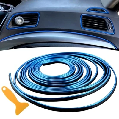 Abbildung von Auto Zubehör Innenraum 5M Deko Innen Gap Fillers Tuning Line Dekoratives DIY Filler Flexible Strip, Universal Frauen Männer mit Installation Tool(Blau)