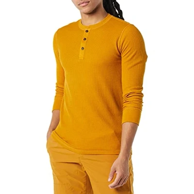 Abbildung von Amazon Essentials Herren Langärmeliges Waffel Henley, Schmale Passform, Gold, M