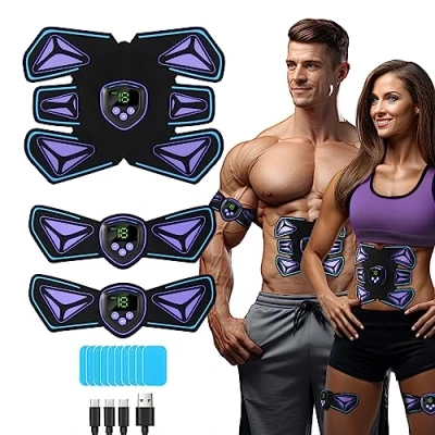 Abbildung von Abs Stimulator EMS Muskelstimulator Trainingsgerät, USB Aufladbarer Elektrischer Bauchmuskeltrainer mit 10 Ersatz Gel Pads, Fitness Training für Bauch/Arm/Bein, 6 Modi &amp; 15 Intensitäten (Käfer)